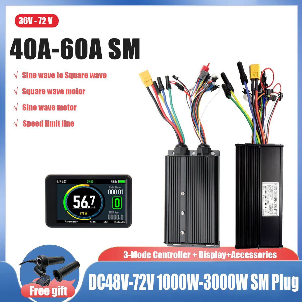 Ebike Conversion Kit 72V 3000W - EBIKE Sinüsden Kare Dalga Dönüşümü 40A/45A/60A